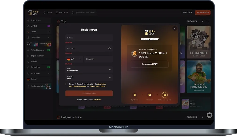 HollyWin Casino Registrierung